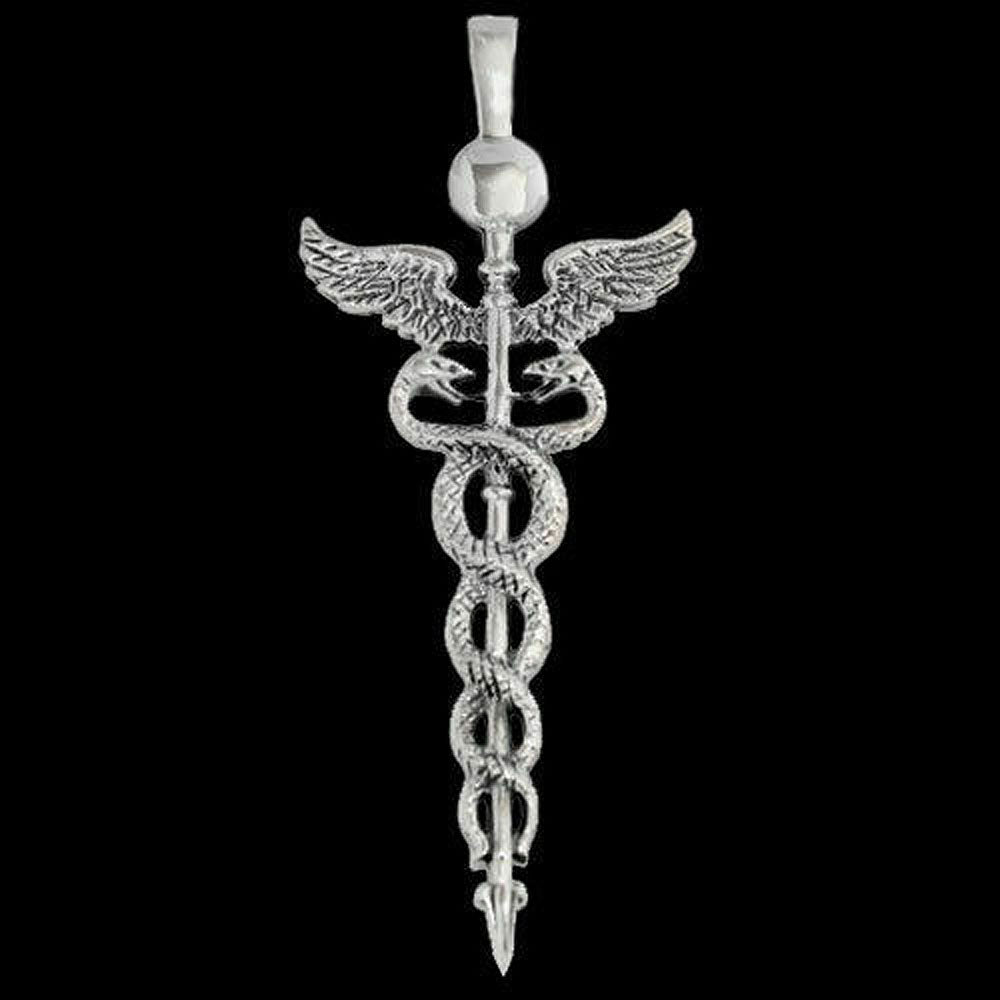 Stab der Heilung groß Anhänger 925er Silber 72x31mm Äskulapstab Medizin Schmuck