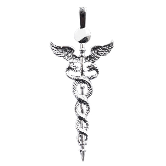 Stab der Heilung groß Anhänger 925er Silber 72x31mm Äskulapstab Medizin Schmuck