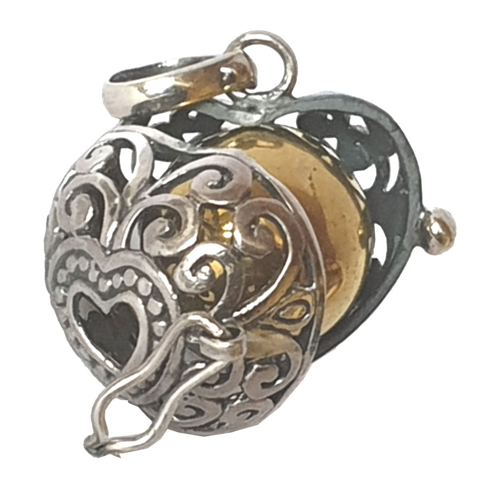 Herz Medallion mit Klangkugel zum Öffnen 925er Silber 2.7 cm