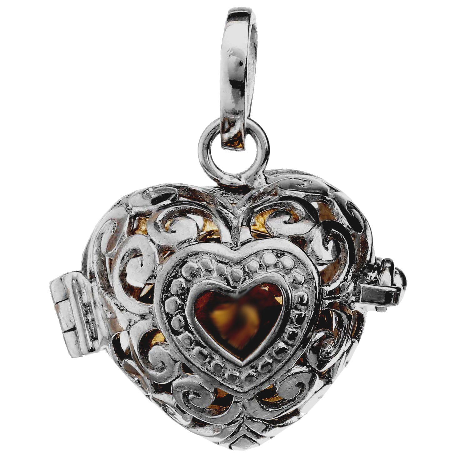 Herz Metallion mit Klangkugel zum Öffnen 925er Silber 2.7 cm