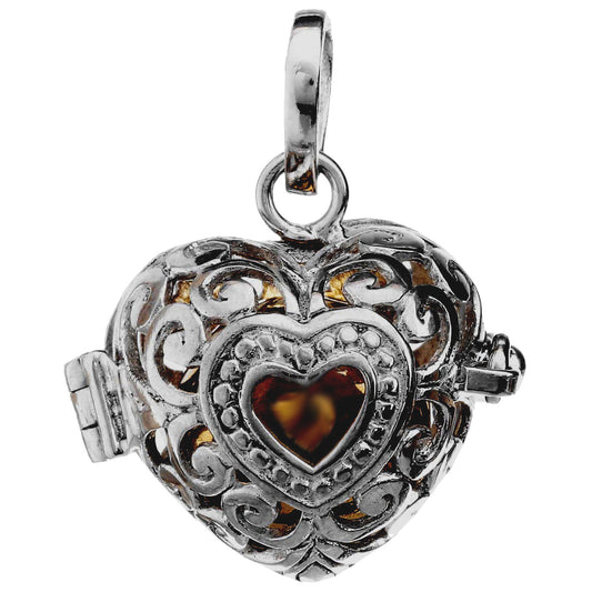 Herz Metallion mit Klangkugel zum Öffnen 925er Silber 2.7 cm