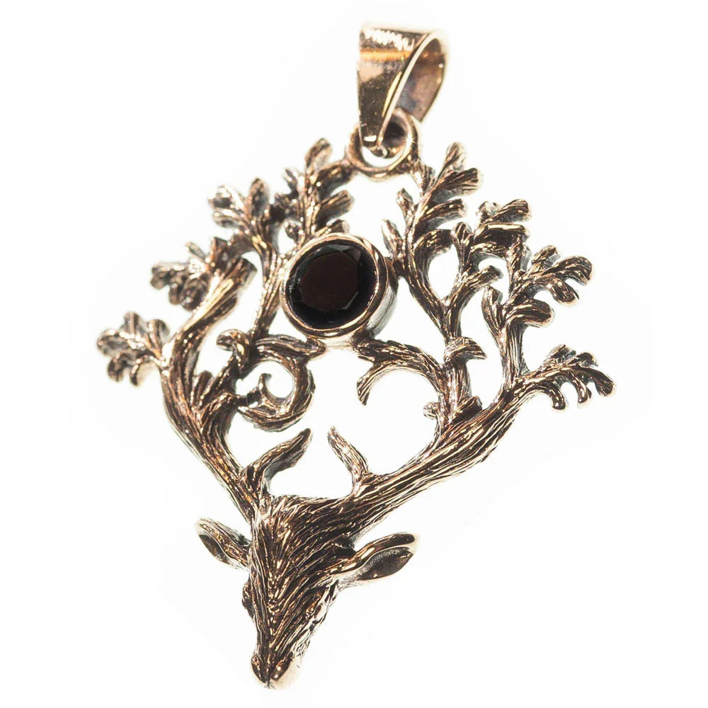 Bronzeanhänger Hirsch Anhänger schwarzer Zirkonia Bronze Schmuck