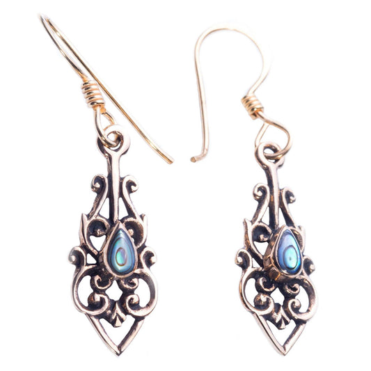 Ohrringe Bohemia Paua-Muschel Seeopal Ohrschmuck Bronze 3,5cm