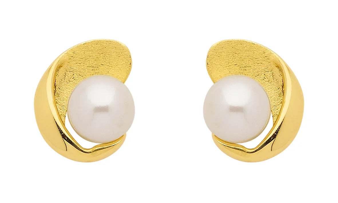 Ohrstecker Zirkonia mit Süßwasserzuchtperle 333 Gelbgold