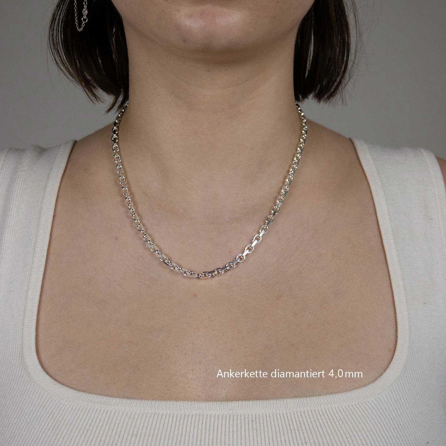 Silberkette Echt 925 Sterlingsilber Ankerkette diamantiert Silber Halskette - Damenkette und Herrenkette Made in Germany