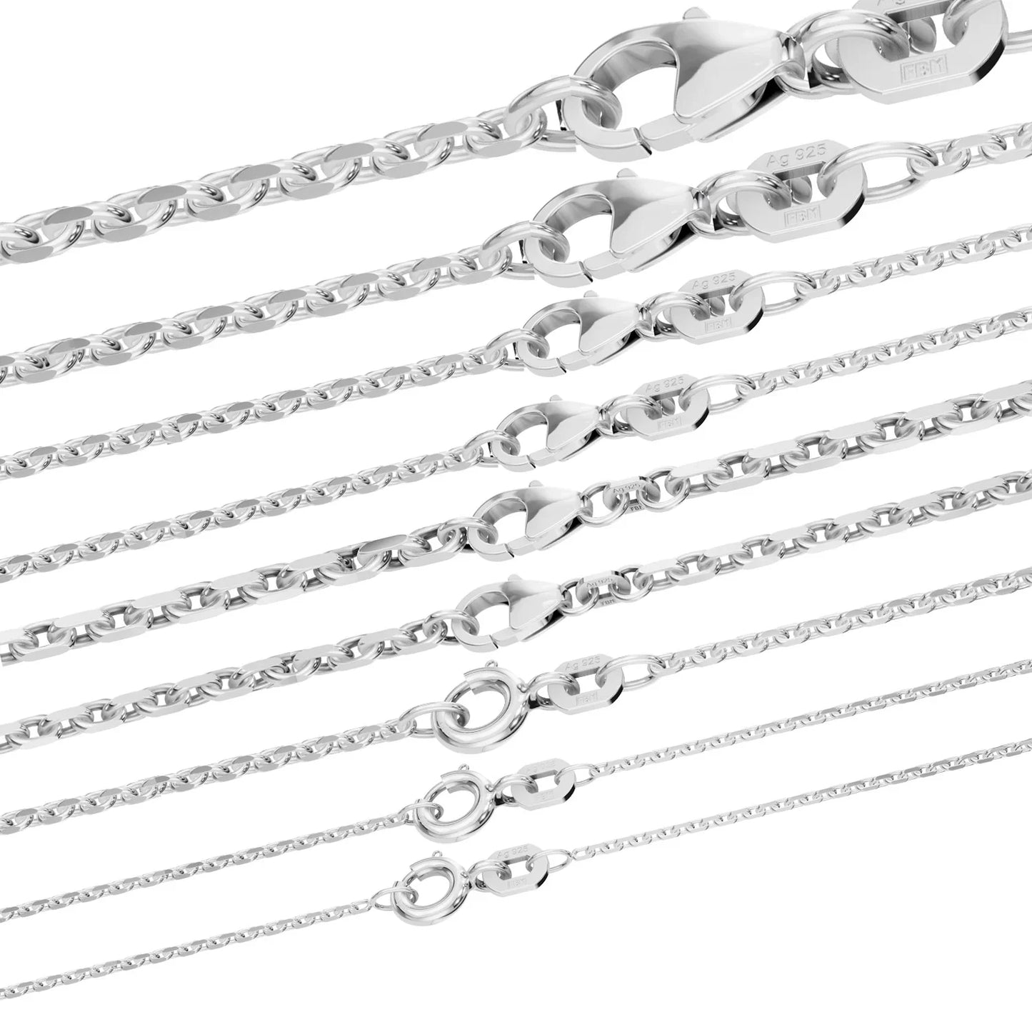 Silberkette Echt 925 Sterlingsilber Ankerkette diamantiert Silber Halskette - Damenkette und Herrenkette Made in Germany