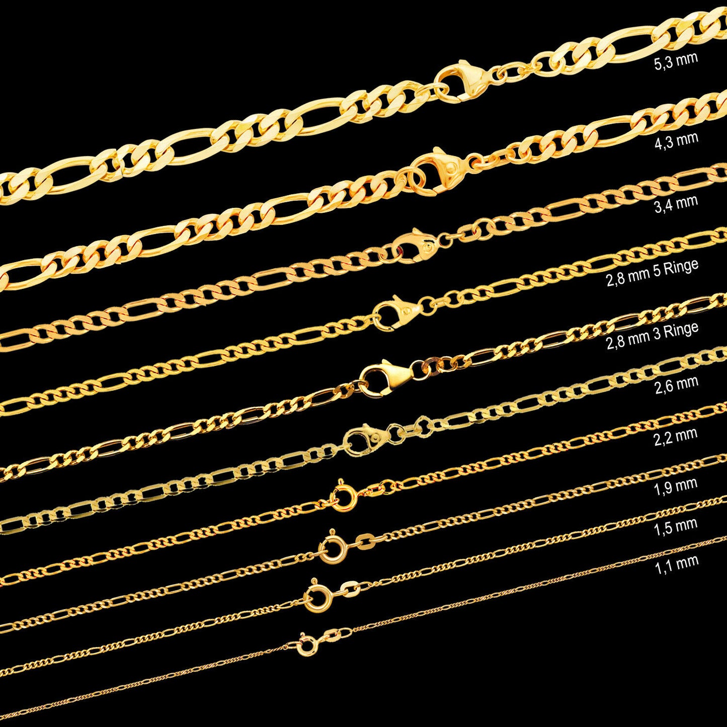Massive edle Goldkette Figarokette diamantiert Halskette Collier Echt 333 o 555