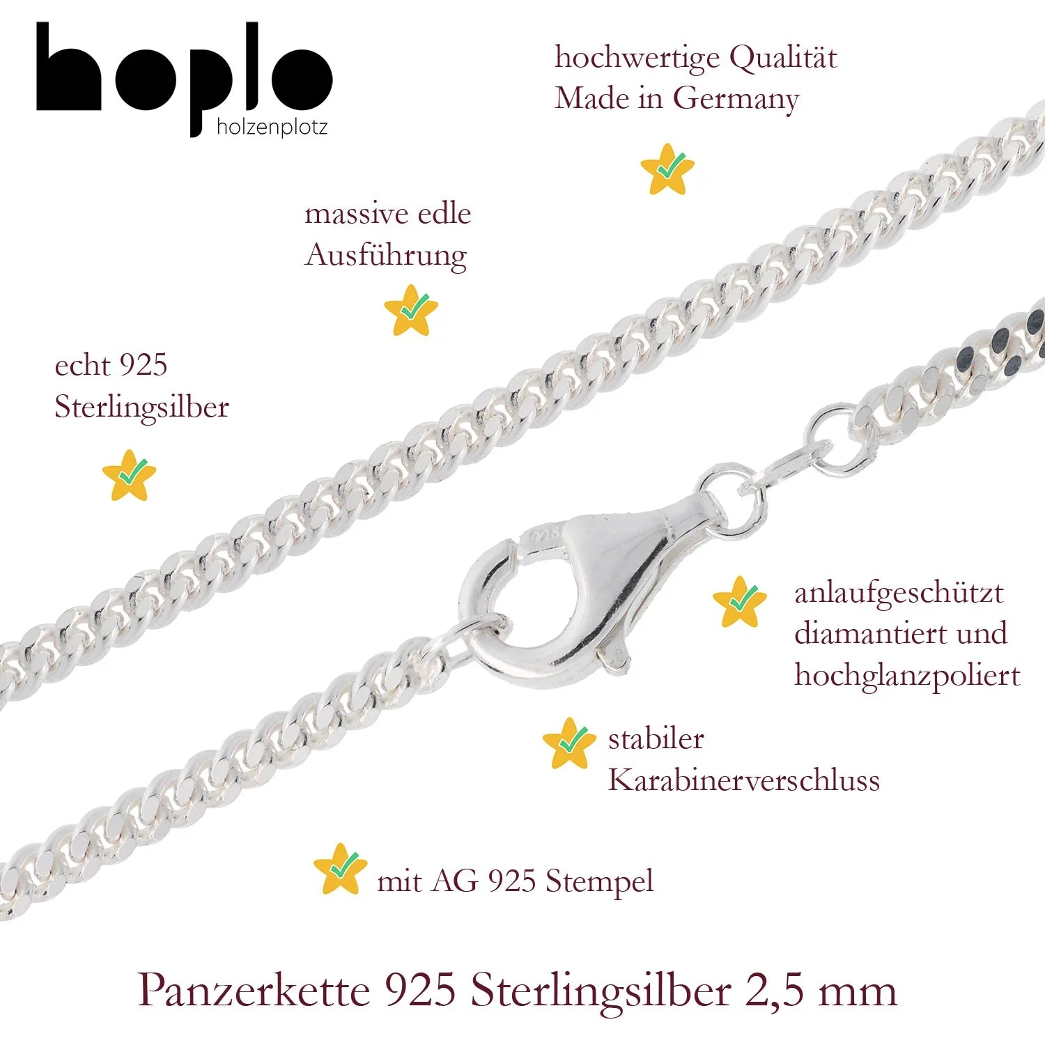 Silberkette Panzerkette Halskette Breite 2,5 mm echt massiv 925 Silber