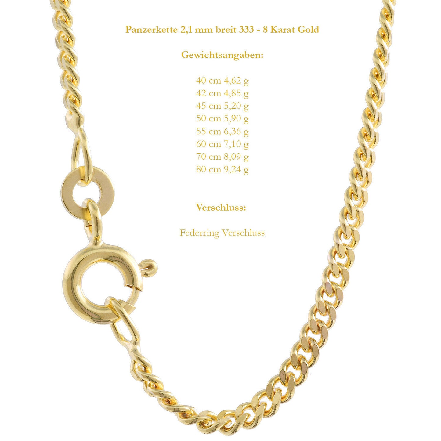 Edle massive Goldkette Panzerkette Halskette aus 333 - 8 Karat Gold