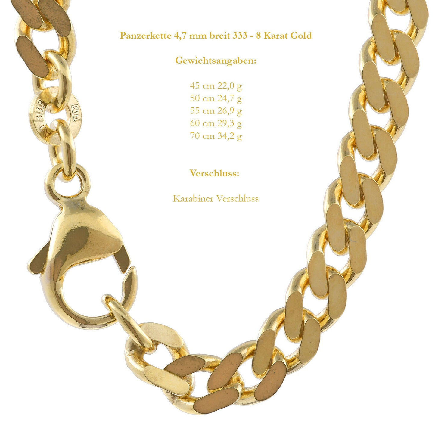 Edle massive Goldkette Panzerkette Halskette aus 333 - 8 Karat Gold