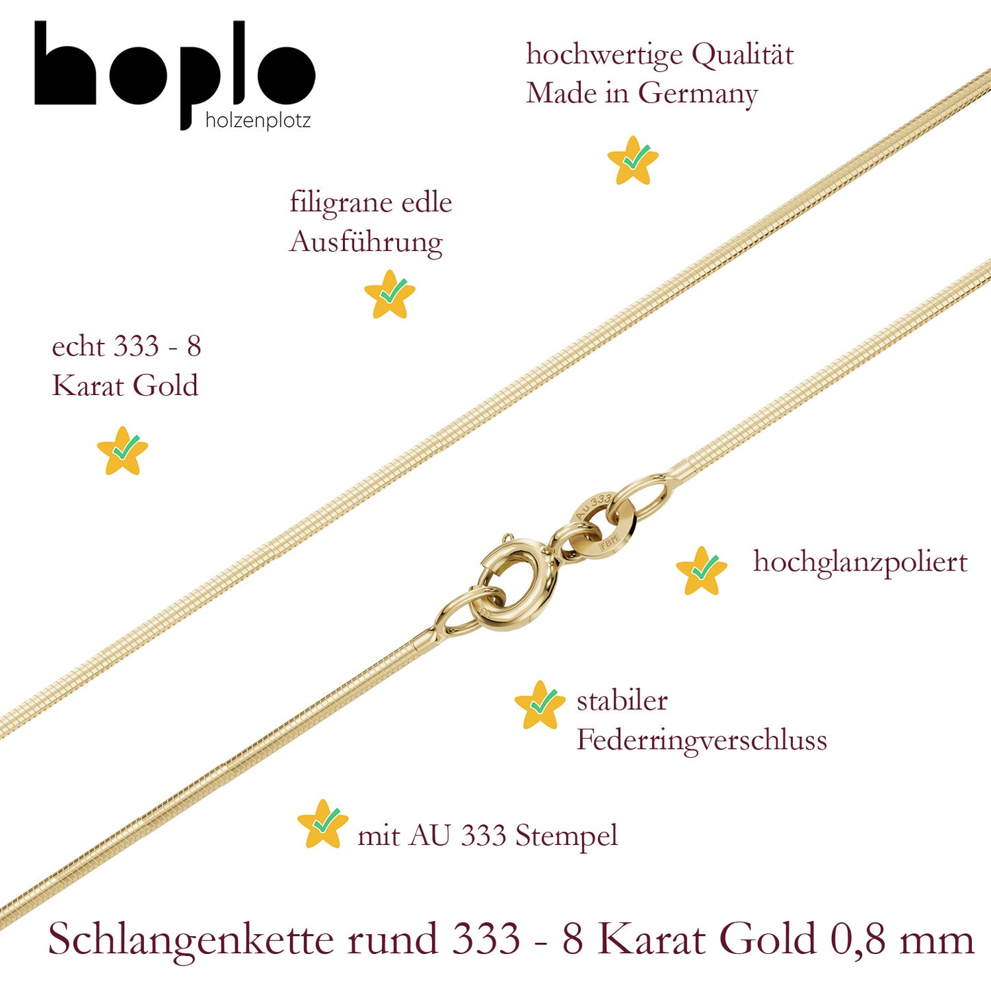 Edle Massive Goldkette Schlangenkette rund Halskette 333- 8 Karat Gold