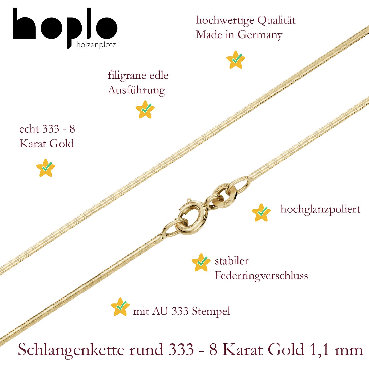 Edle Massive Goldkette Schlangenkette rund Halskette 333- 8 Karat Gold