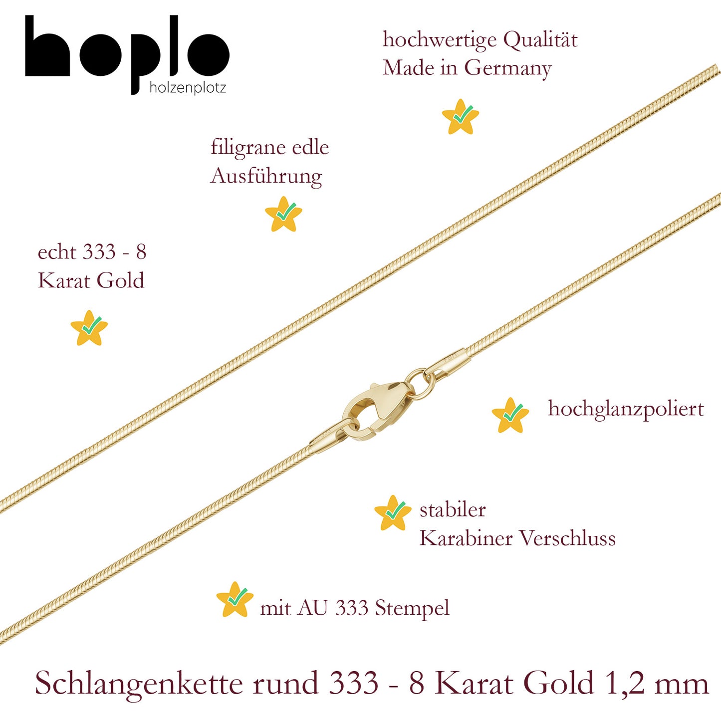 Edle Massive Goldkette Schlangenkette rund Halskette 333- 8 Karat Gold