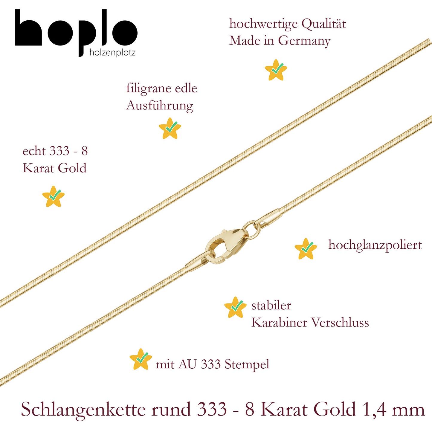 Edle Massive Goldkette Schlangenkette rund Halskette 333- 8 Karat Gold