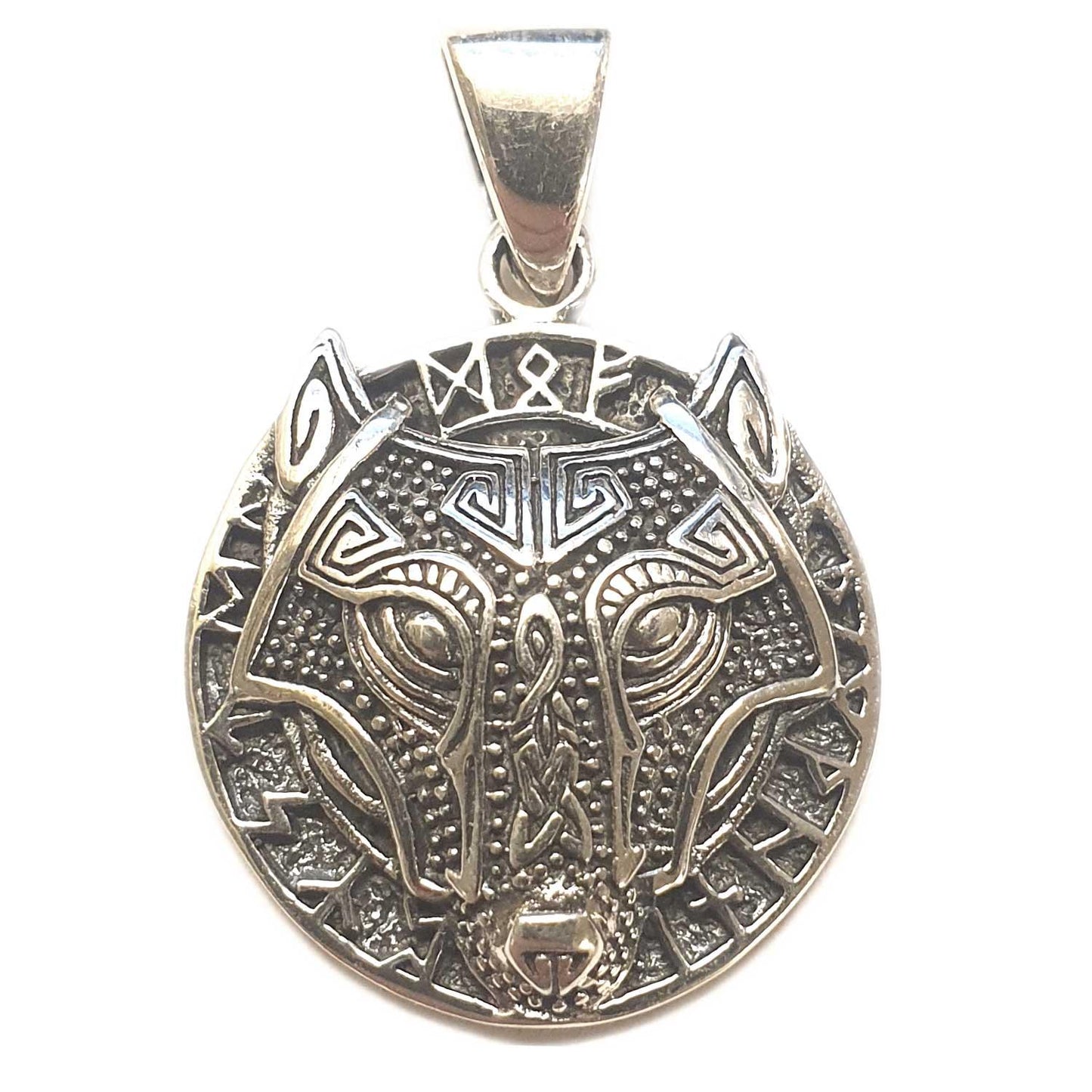 Wolf Hund Runen Fenris Schmuck Anhänger klein 925er Silber - 19 mm