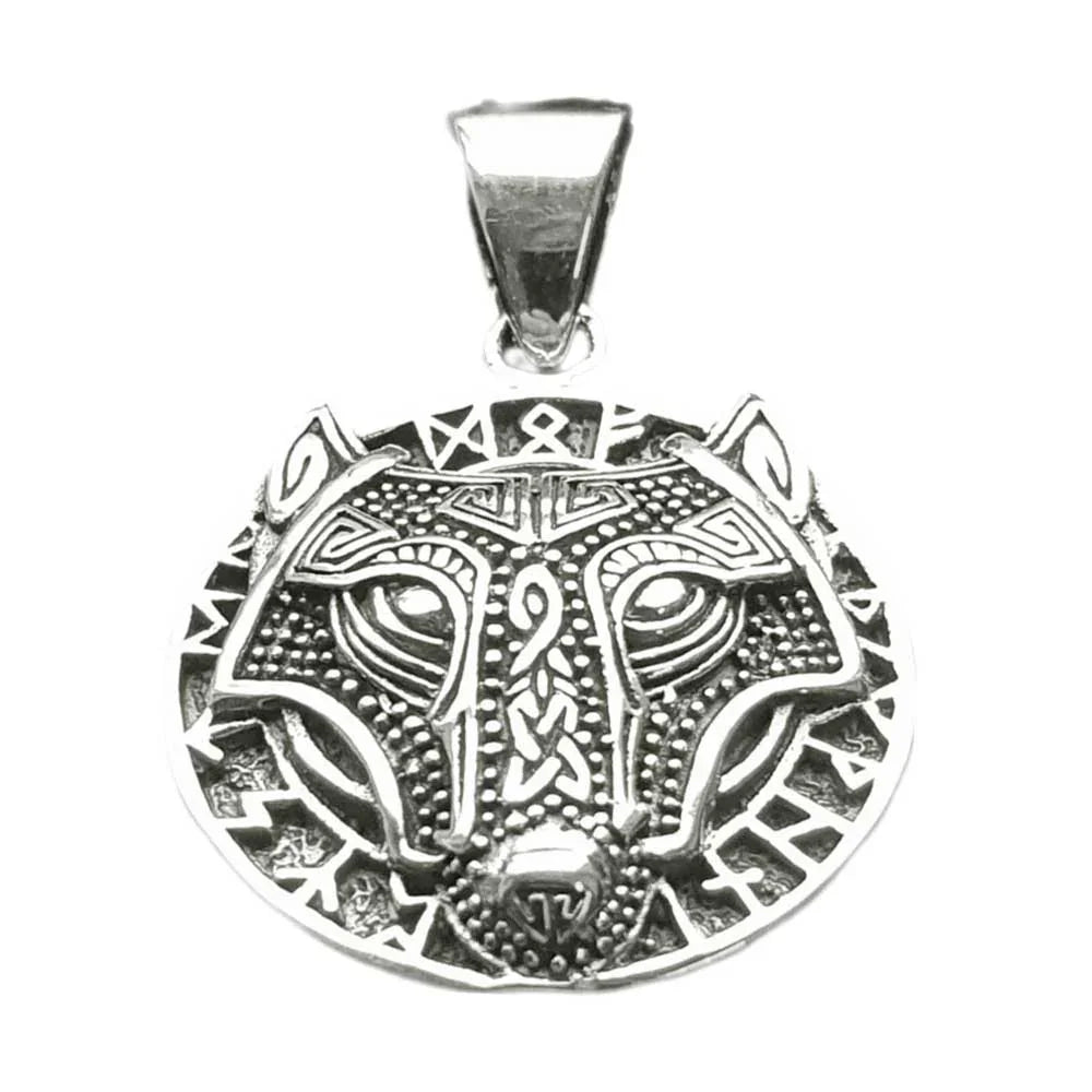 Wolf Hund Runen Fenris Schmuck Anhänger klein 925er Silber - 19 mm