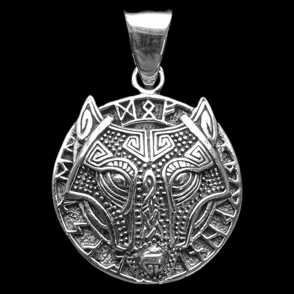 Wolf Hund Runen Fenris Schmuck Anhänger klein 925er Silber - 19 mm