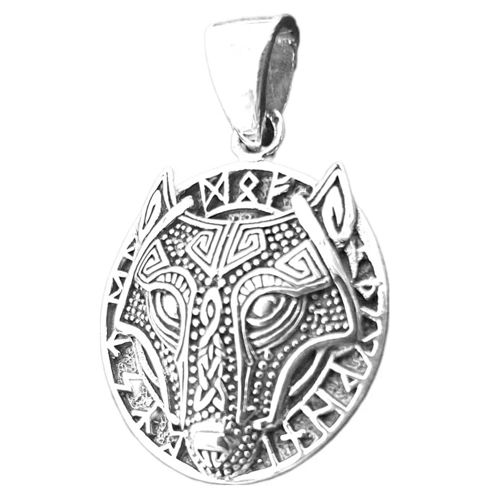 Wolf Hund Runen Fenris Schmuck Anhänger klein 925er Silber - 19 mm