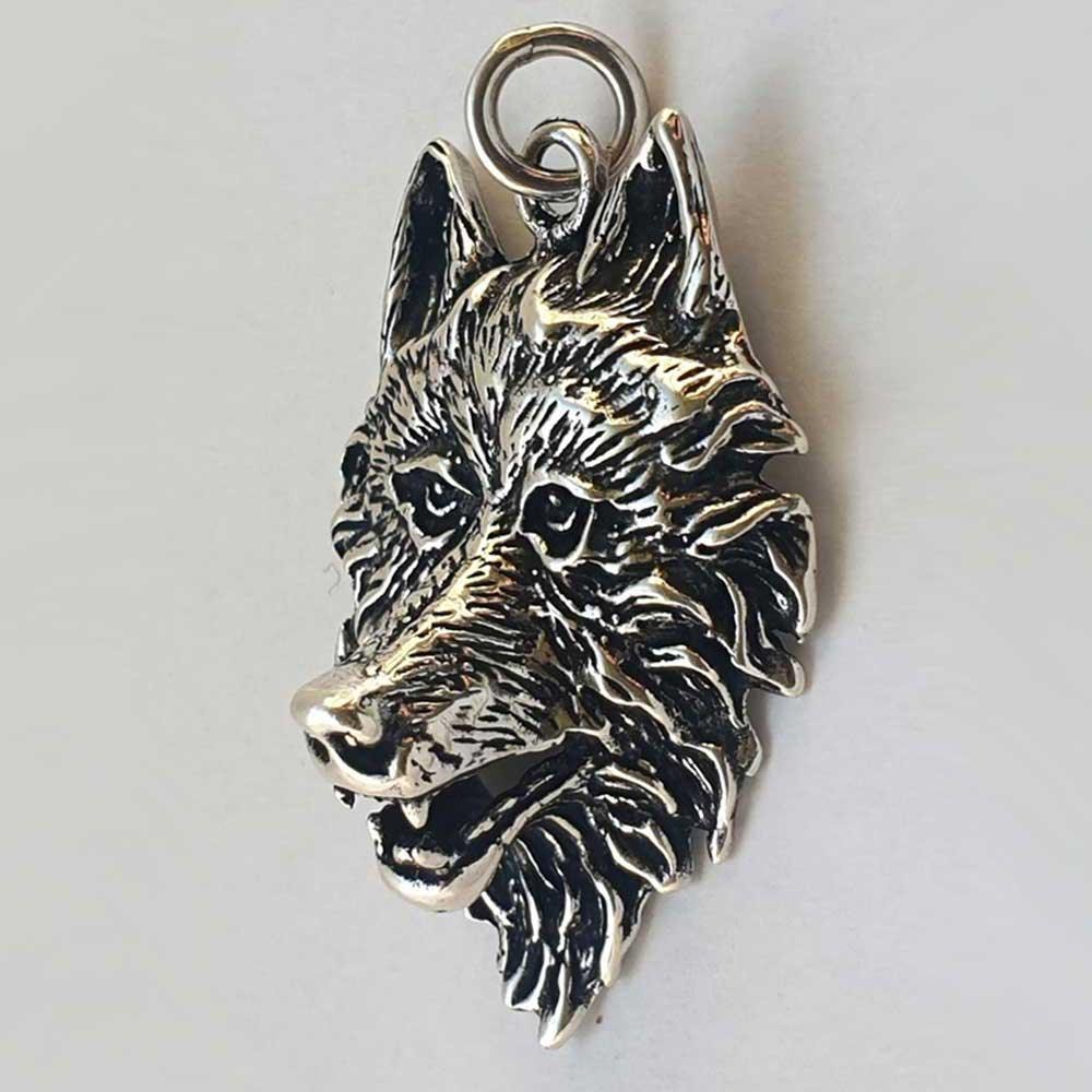 Großer Wolf Schmuck Anhänger Silber Wolfskopf Kettenanhänger Krafttier