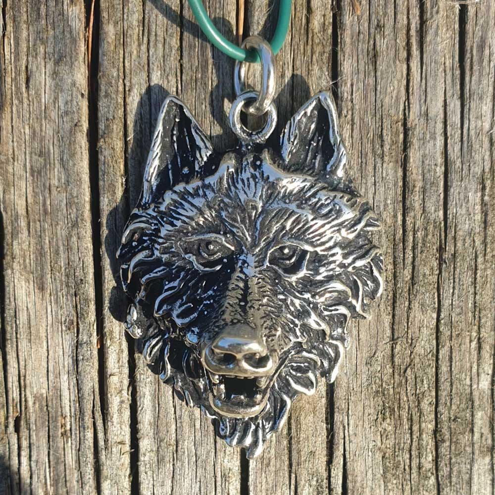 Großer Wolf Schmuck Anhänger Silber Wolfskopf Kettenanhänger Krafttier