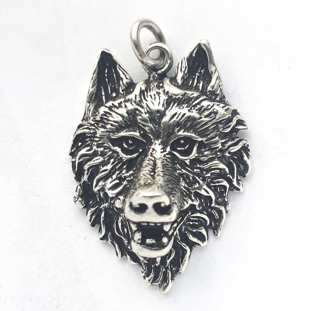 Großer Wolf Schmuck Anhänger Silber Wolfskopf Kettenanhänger Krafttier