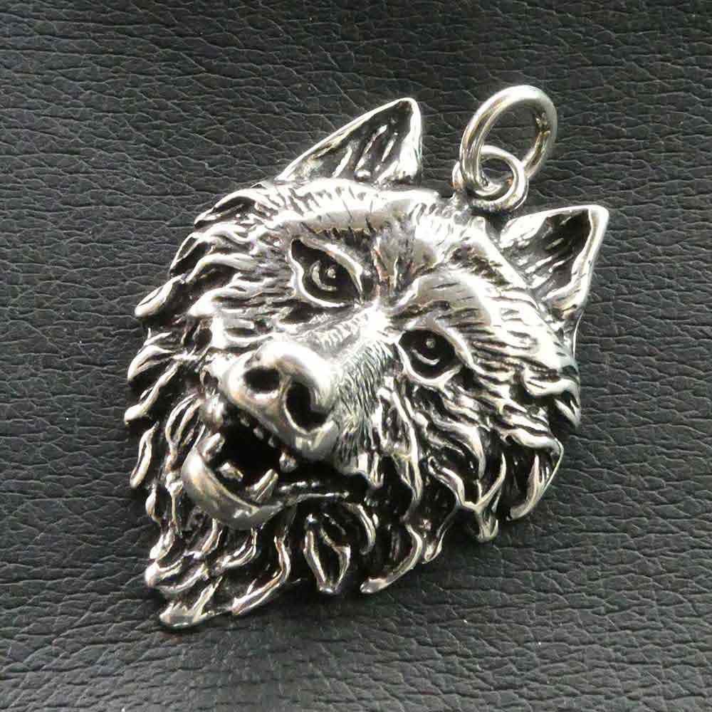 Großer Wolf Schmuck Anhänger Silber Wolfskopf Kettenanhänger Krafttier 4,3 cm