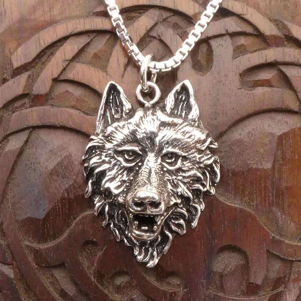 Großer Wolf Schmuck Anhänger Silber Wolfskopf Kettenanhänger Krafttier 4,3 cm