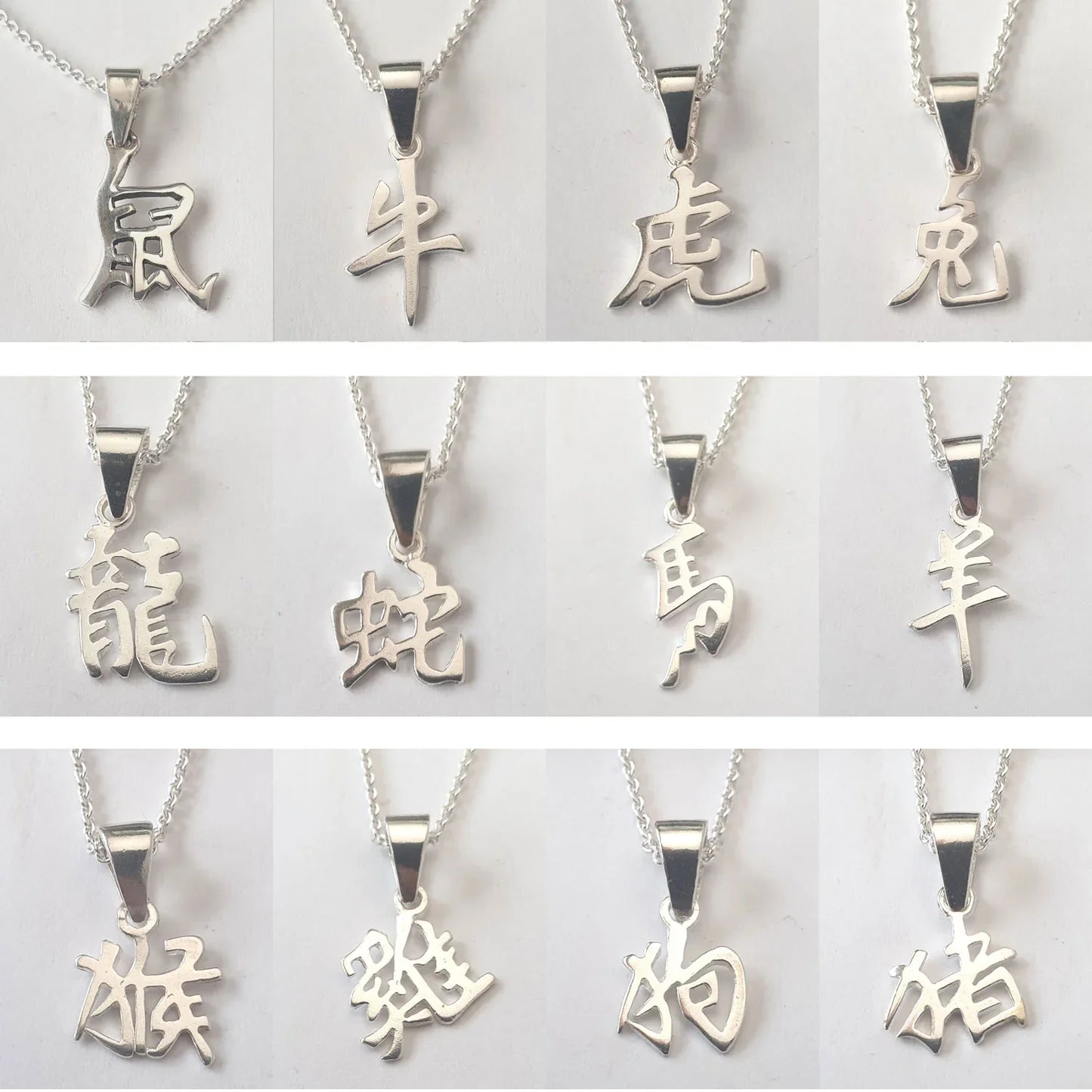 Chinesische Sternzeichen mit Kette Anhänger 925 Silber zodiac signs