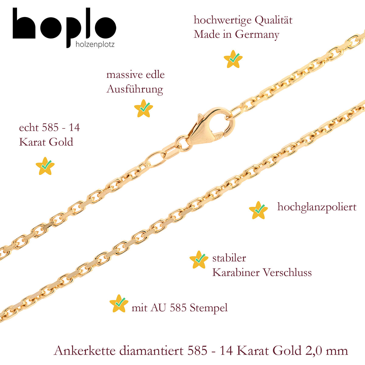 Goldarmband Ankerkette diamantiert Armkette 2,0 mm 585-14 Karat Gold