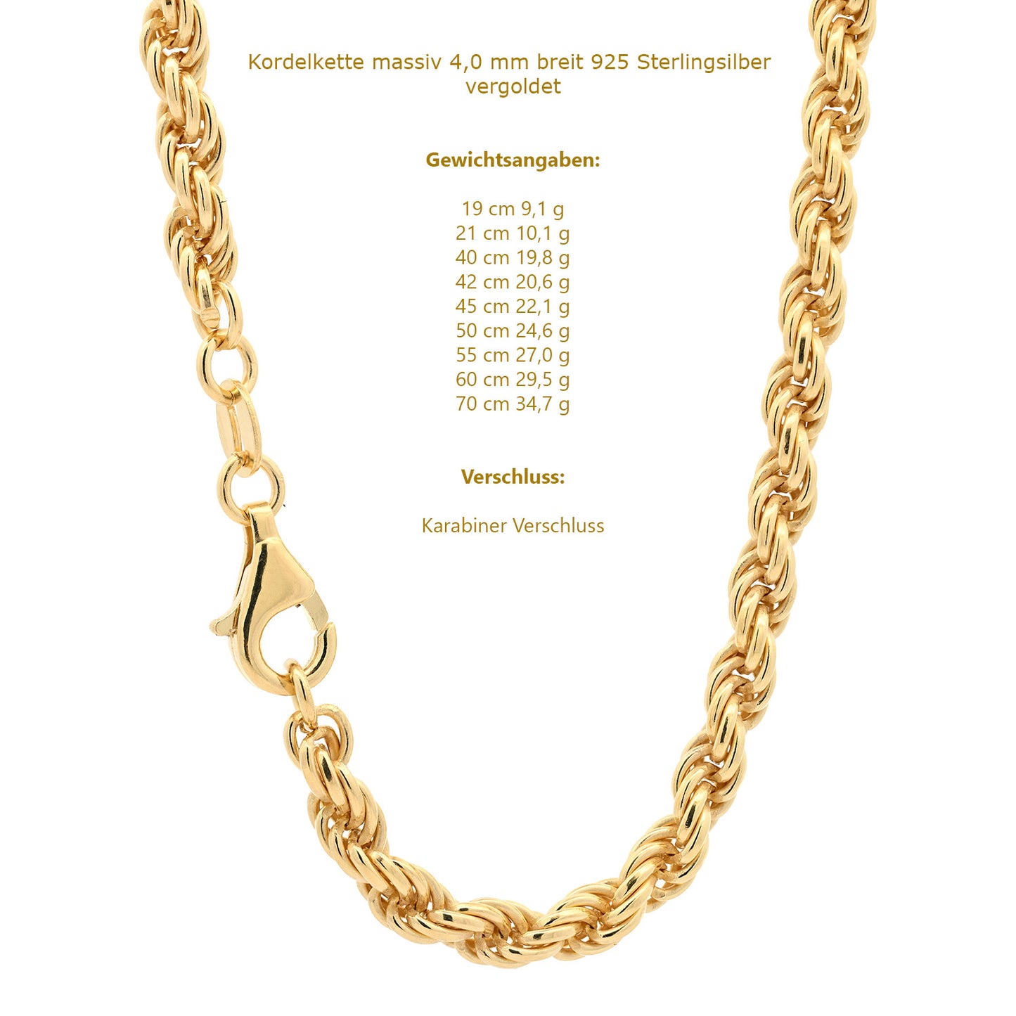 Edle Kordelkette Halskette 925 Silber vergoldet Juwelier Qualität