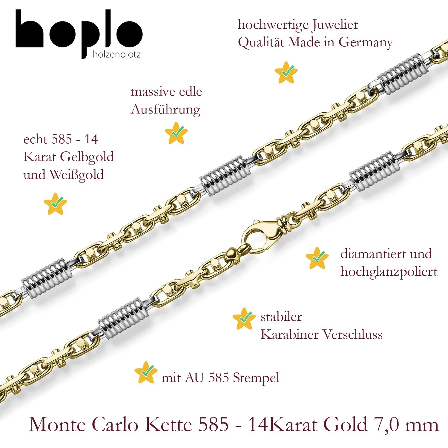 Goldkette Monte Carlo Halskette Breite 7,0 mm massiv 585-14 Karat Gold