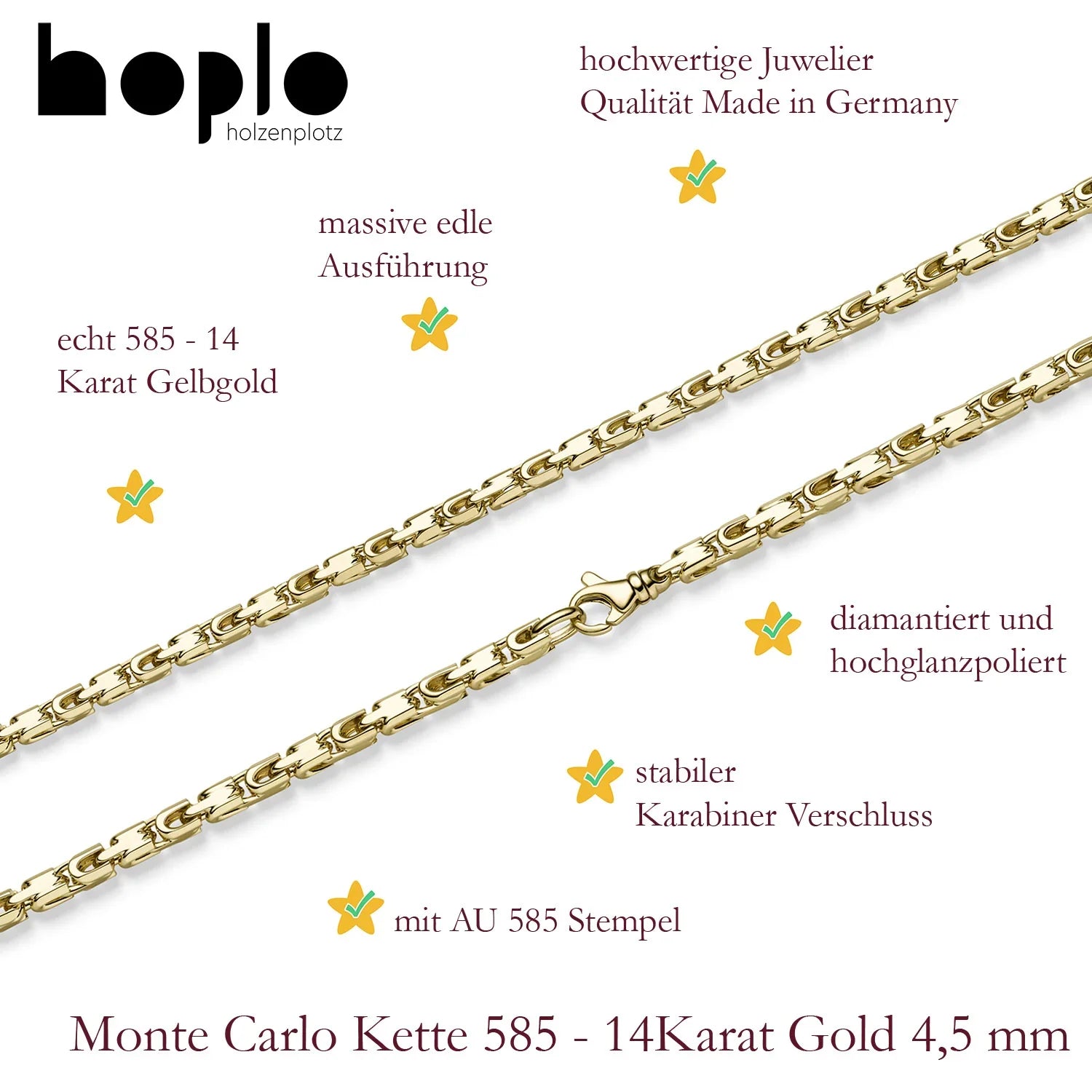 Goldkette Monte Carlo Halskette Breite 4,5 mm massiv 585-14 Karat Gold