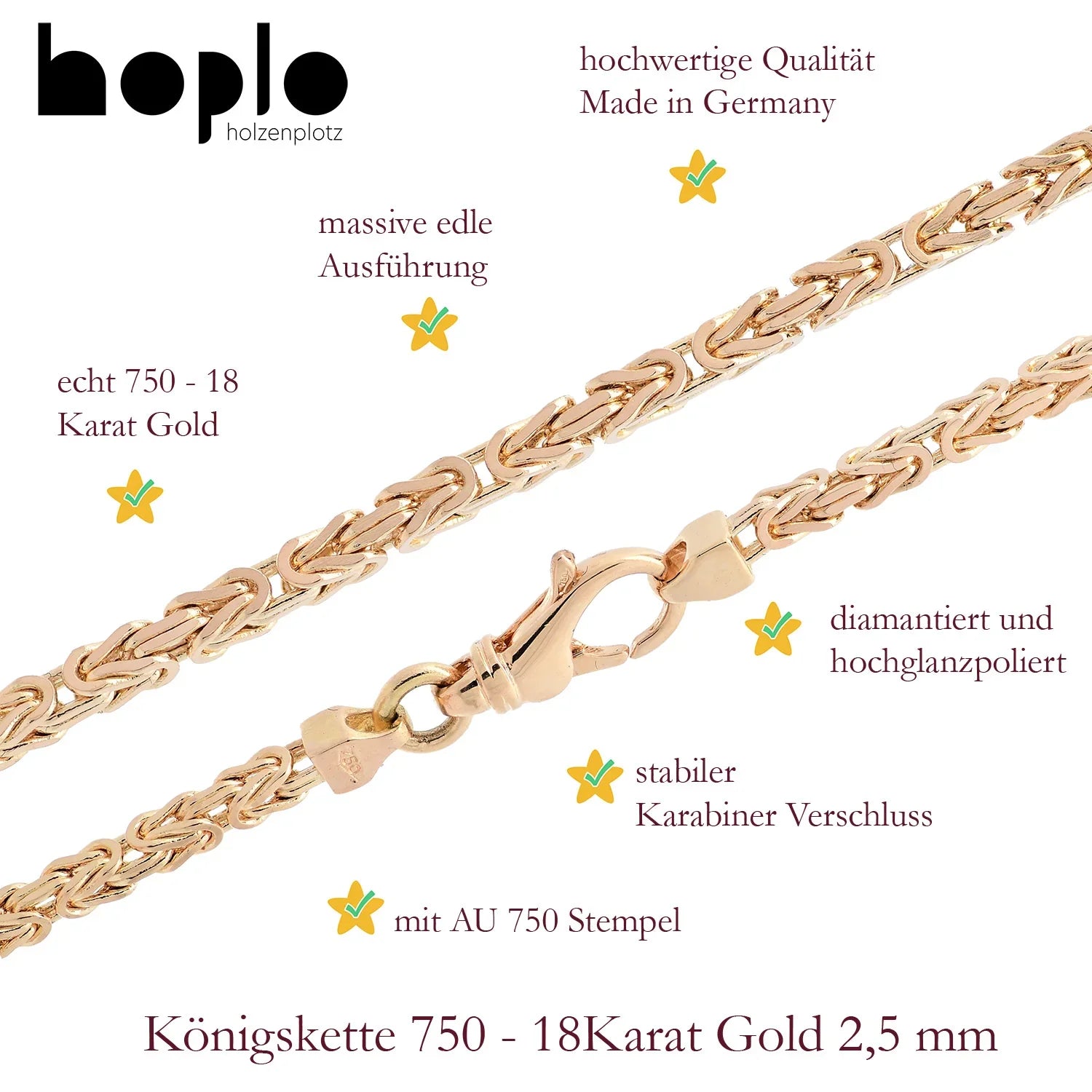 Goldkette Königskette Halskette Breite 2,5 mm massiv 750-18 Karat Gold