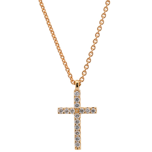 Diamant Collier Kreuz 15 Brillianten 0.08 ct. 750-18 Karat Gold 45 cm