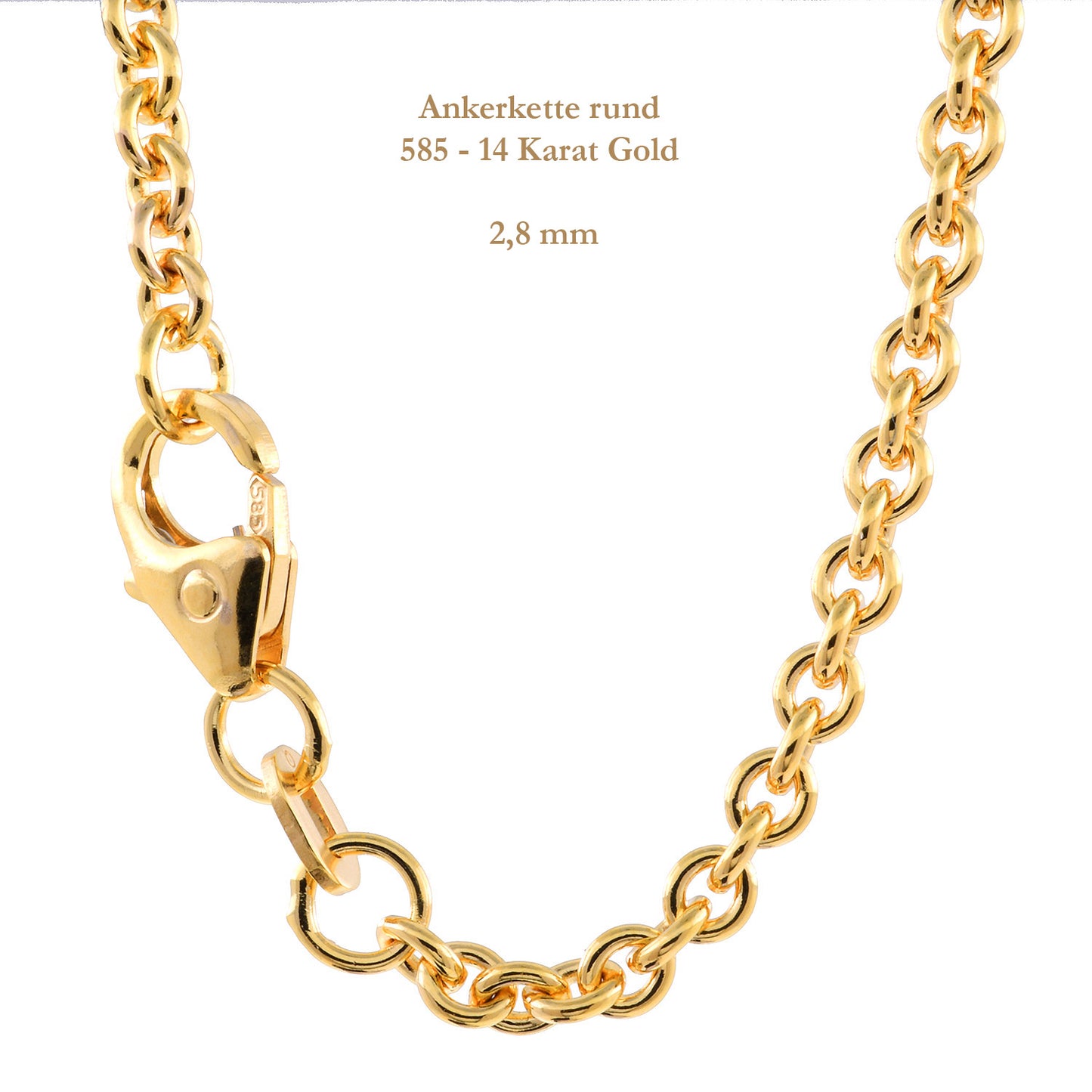 Ankerkette rund Halskette 585 - 14 Karat Gold Auswahl