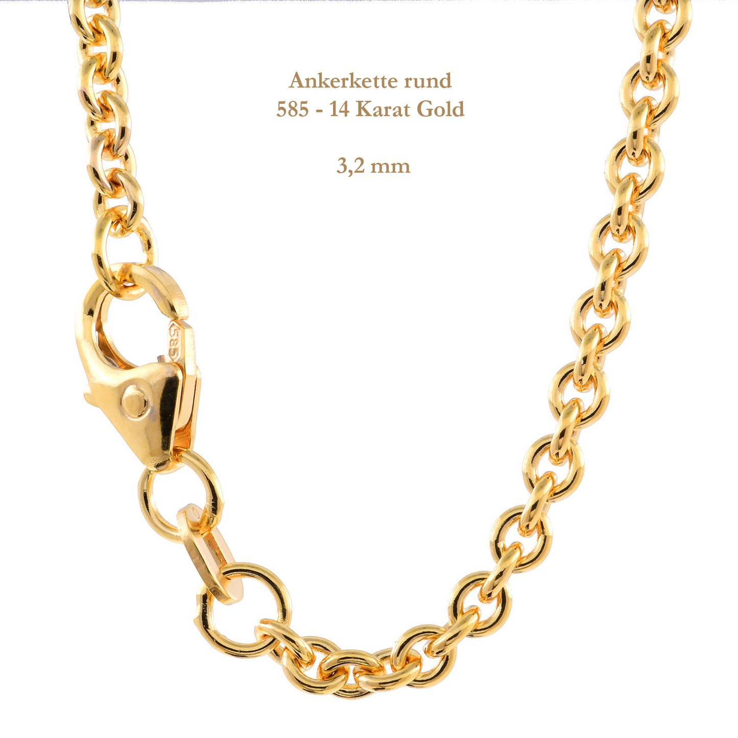 Ankerkette rund Halskette 585 - 14 Karat Gold Auswahl