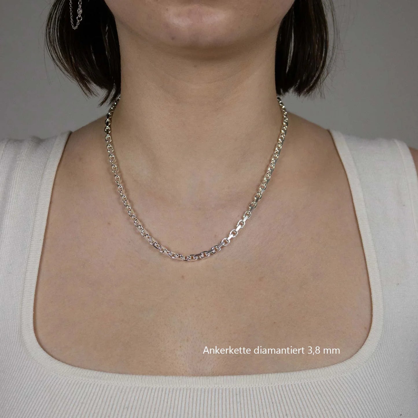 Silberkette Echt 925 Sterlingsilber Ankerkette diamantiert Silber Halskette - Damenkette und Herrenkette Made in Germany