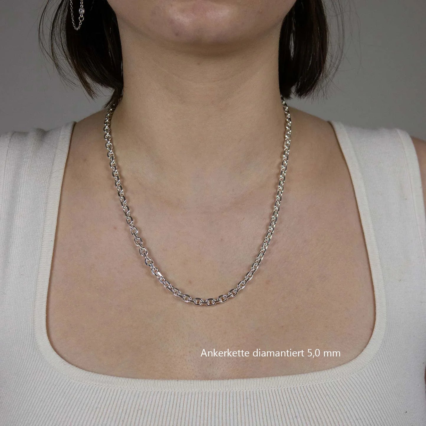 Silberkette Echt 925 Sterlingsilber Ankerkette diamantiert Silber Halskette - Damenkette und Herrenkette Made in Germany