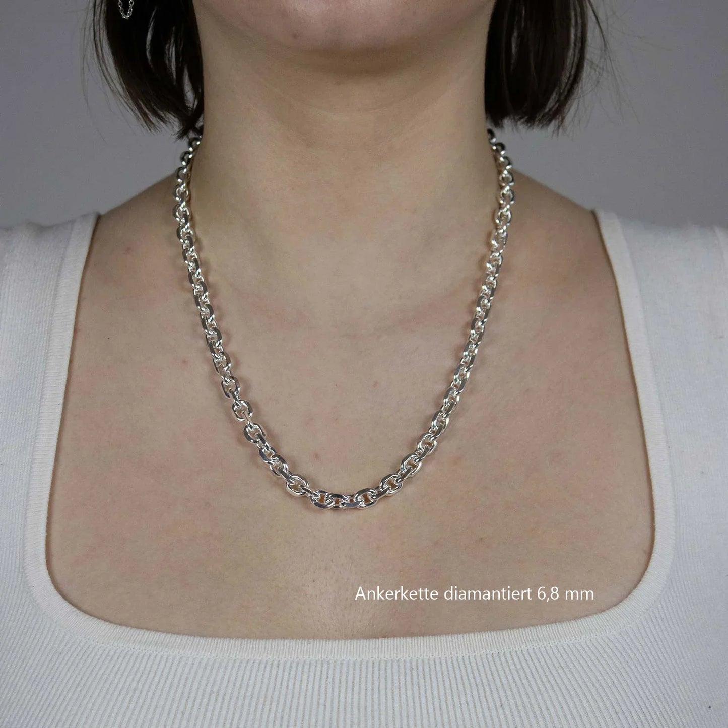Silberkette Echt 925 Sterlingsilber Ankerkette diamantiert Silber Halskette - Damenkette und Herrenkette Made in Germany