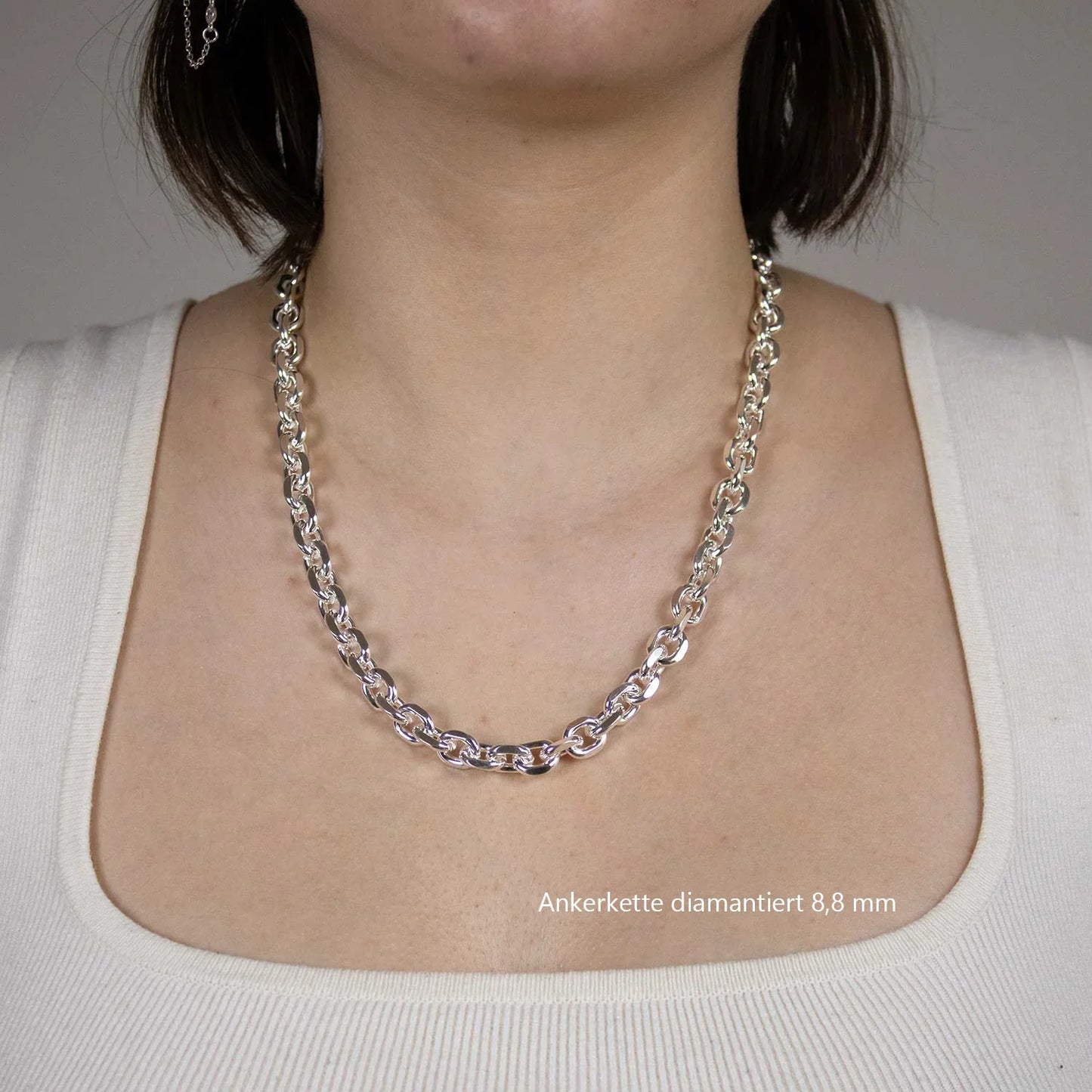 Silberkette Echt 925 Sterlingsilber Ankerkette diamantiert Silber Halskette - Damenkette und Herrenkette Made in Germany