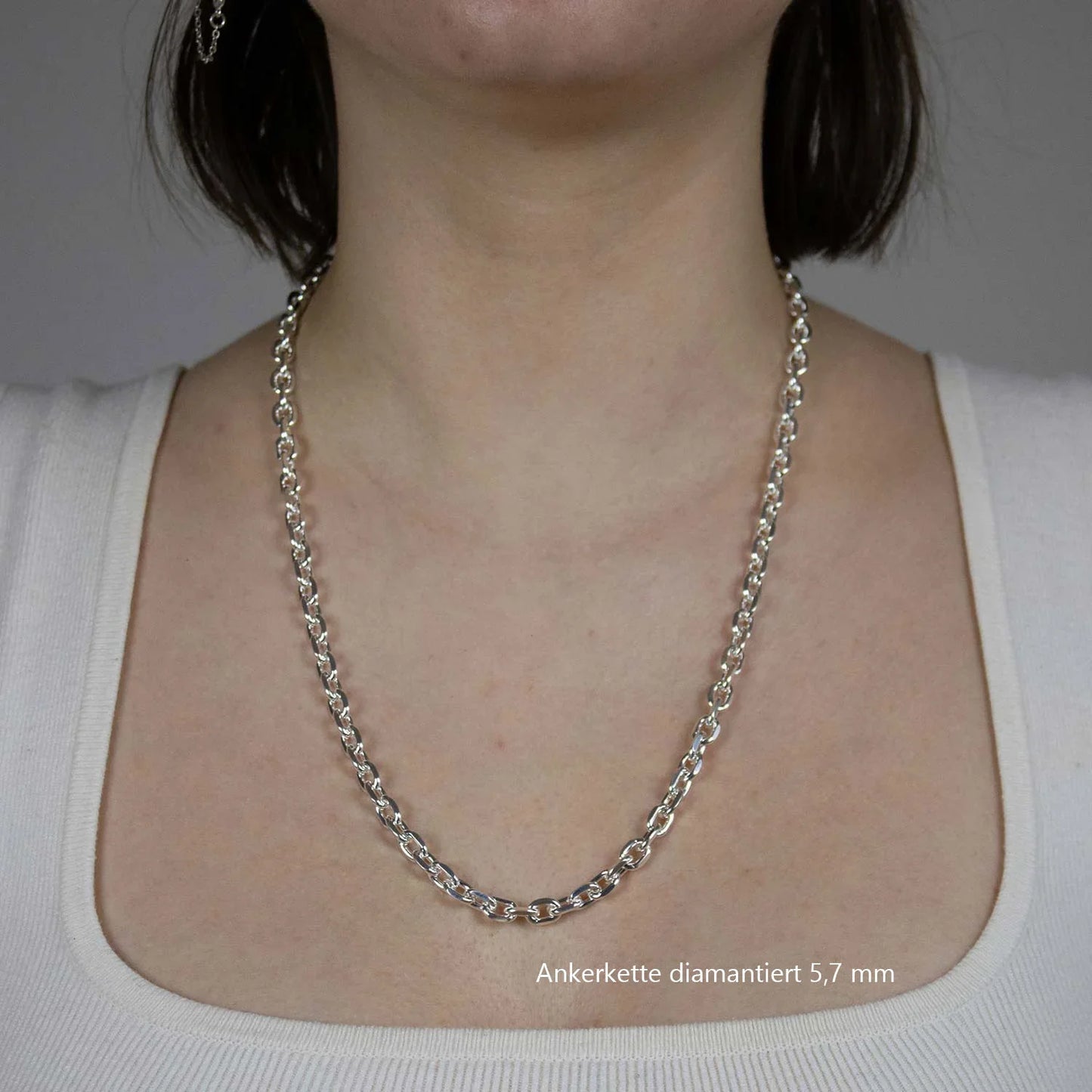 Silberkette Echt 925 Sterlingsilber Ankerkette diamantiert Silber Halskette - Damenkette und Herrenkette Made in Germany