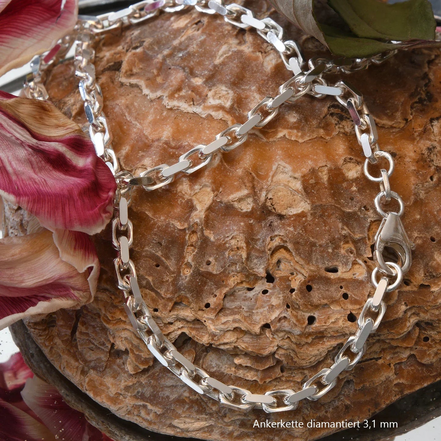 Silberkette Echt 925 Sterlingsilber Ankerkette diamantiert Silber Halskette - Damenkette und Herrenkette Made in Germany