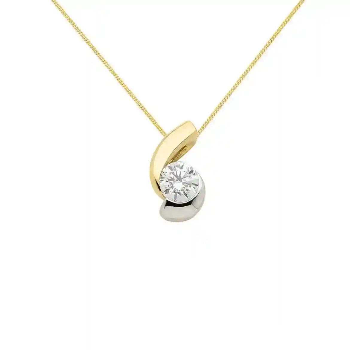 Anhänger aus Gold rhodiniert mit Zirkonia Steinen aus massiv 333 - 8 kt Gelbgold mit massiver Goldkette