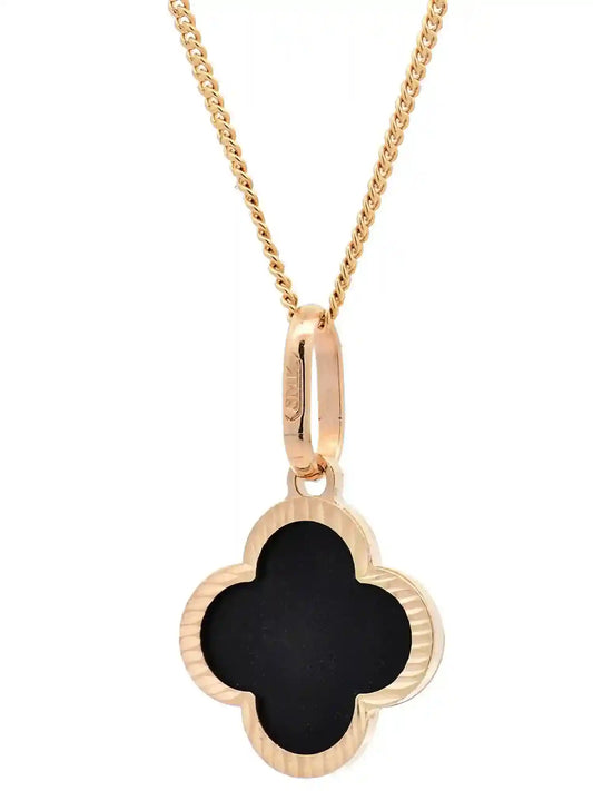 Anhänger Blume klein Onyx mit 1,1 mm Goldkette 585-14 Karat Gold