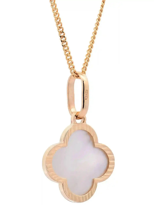 Anhänger Blume klein Perlmutt mit 1,1 mm Goldkette 585-14 Karat Gold