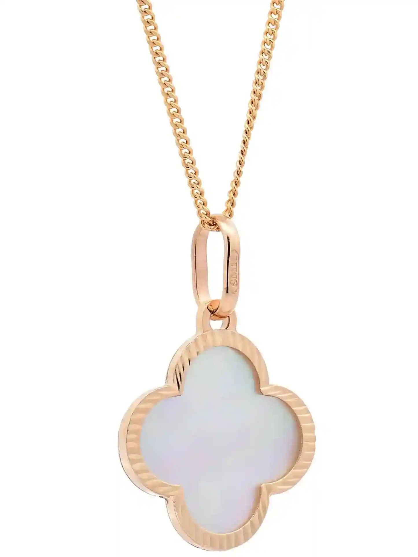 Anhänger Blume Perlmutt mit 1,1 mm Goldkette 585-14 Karat Gold