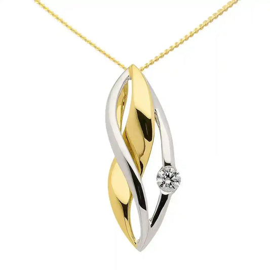 Anhänger aus Gold rhodiniert mit Zirkonia Steinen aus massiv 333 - 8 kt Gelbgold  mit massiver Goldkette