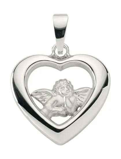Anhänger Herz mit Engel Amor Kettenanhänger aus 925 Sterlingsilber rhodiniert