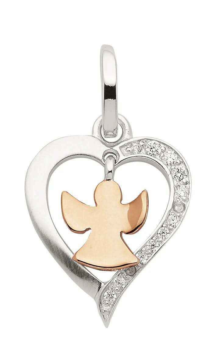 Anhänger Herz mit Engel Kettenanhänger aus Silber - massiv 925 Sterlingsilber