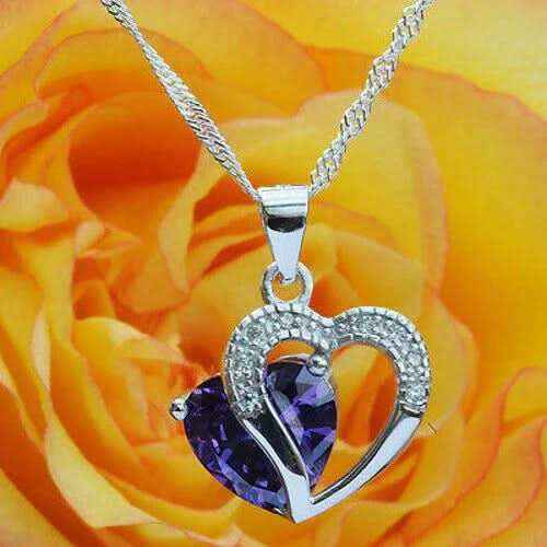 Anhänger Herz mit violettem Zirkonia Herz Crystal mit Singapurkette 92
